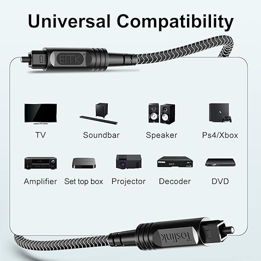 EMK Digital Optical Audio Cable [25 Feet/8M] - Slim Nylon Braided Toslink Fiber Optic Cable for Sound Bar, TV, Home Theater, PS4, Xbox, Blu-Ray Player & More - High-Speed SPDIF (Black1)