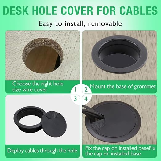 2 Pcs Desk Grommet 2-1/16" / 53 mm, Desk Cord Hole Cover, Cable Grommet ABS Plastic, Desk Hole Grommet for Home & Office Pc, Detachable Adjustable Cable Cord Organizer-Silvery
