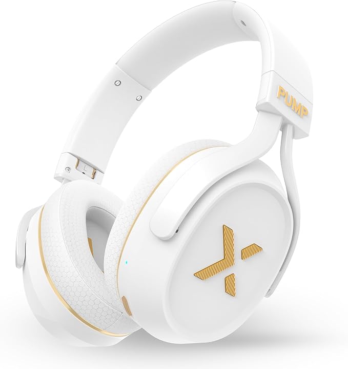 BlueAnt Pump X - The Gym Headphones | White/Gold | Sports Headphones | Cushioned & Cooling Ear Pads | (ANC) Active Noise Cancelling/Advanced Transparency | Wireless | Up to 58hr Play Time