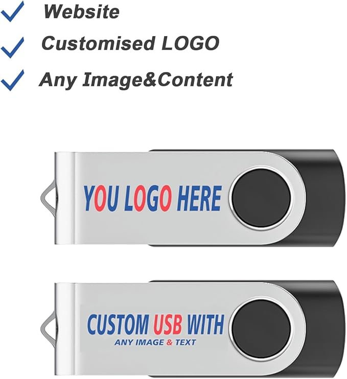 Personalized Flash Drives 32GB, Wooolken Customizable USB 2.0 Thumb Drives 10/20/50/100 Pack, Logo Memory Stick Custom Flash Drive USB Logo (Mixcolors)