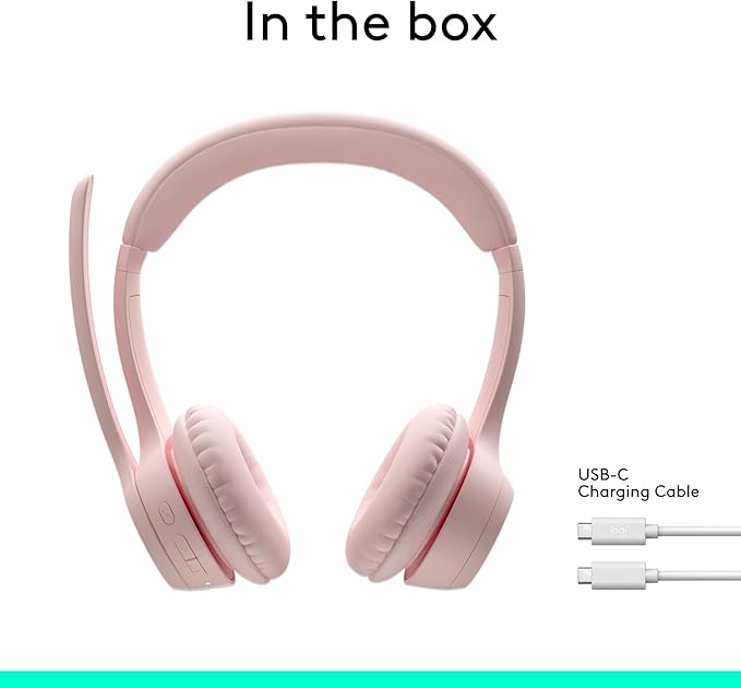 Logitech Zone 300 Wireless Bluetooth Headset with Noise-Canceling Microphone, Compatible with Windows, Mac, Chrome, Linux, iOS, iPadOS, Android – Rose