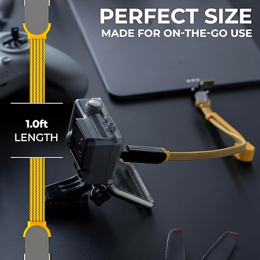 Rolling Square inCharge XL 30 cm - USB-C Cable, Universal Smartphone Cable, Gift for Men, 6-in-1 Universal Charger for Smartphones, Technical Gadget, Yellow, Lightning Cable 100W