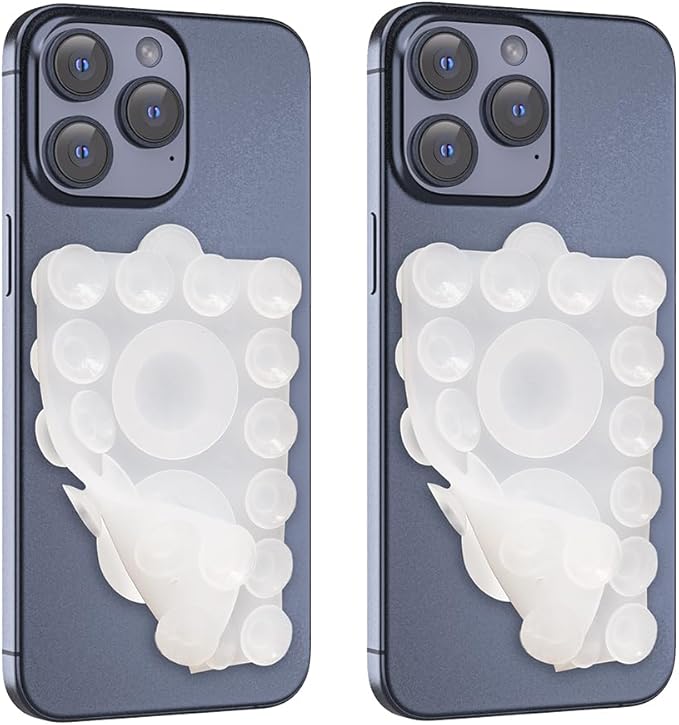 ZYCCER Double Sided Silicone Suction Phone Holder Mount,Compatible with iPhone and Android Cases Hands-Free Mirror Shower Phone Mount Strong Grip Holder (Transparent, Double Sided 2PCS)