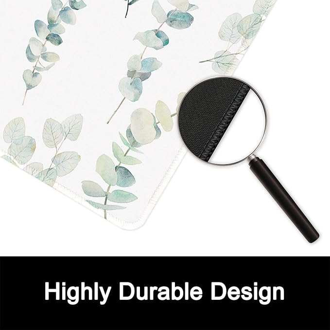ITNRSIIET Mouse Pad with Stitched Edge Premium Textured Smooth Precise Operation Waterproof Washable Non-Slip Rubber Base Desktop Protection Mat, 10.2×8.3×0.12 inches, Eucalyptus Branches
