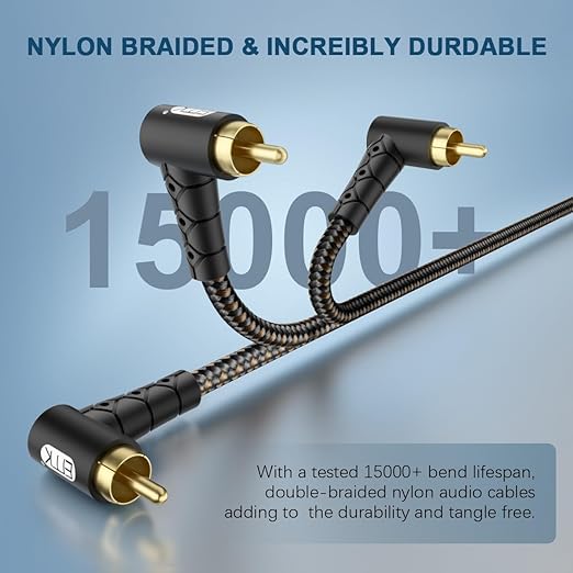EMK 90 Degree RCA Subwoofer Cable 24K Gold-Plated Connector Nylon Braided Double Shielded – Support Digital & Analog Signals for Amplifier, Home Theater, Hi-Fi System,Subwoofer Black/10ft/3m
