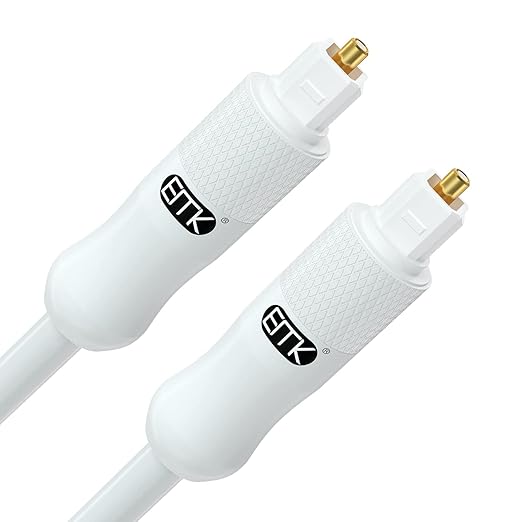 EMK White Optical Audio Cable [22ft/7M] - Digital SPDIF Toslink Fiber Optic Cable for Sound Bar, TV, Home Theater, Blu-ray Player - White, High-Speed, Low-Loss, Gold-Plated Connectors
