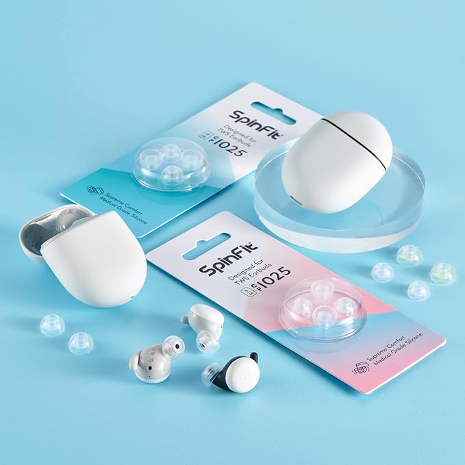 SpinFit CP1025- L/ML- Medical Grade Silicone Patented Ear Tips, Secure Fit and Supreme Comfort Fits MTW3, Galaxy Buds 2, Soundcore Space A40 & More (2 Pairs) (for Nozzle Diameter from 4-5.5mm)