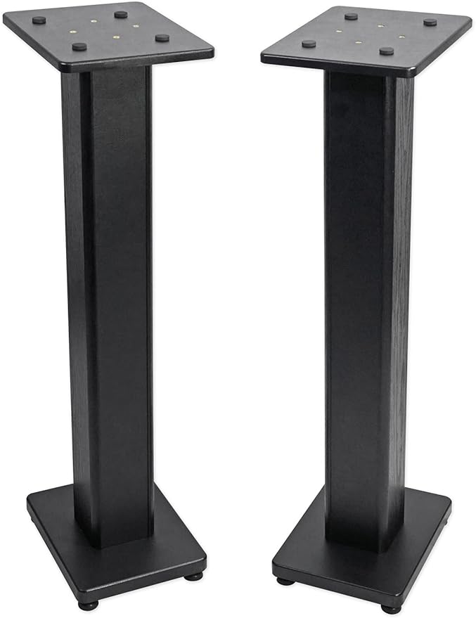 Rockville Pair RHT28 28 Inch Bookshelf Speaker Stands, 60 lbs Capacity, Surround Sound Home Theater, Premium Wood, Dual Top Plates, Sand-Fillable, for Audiophiles and Studio Monitors