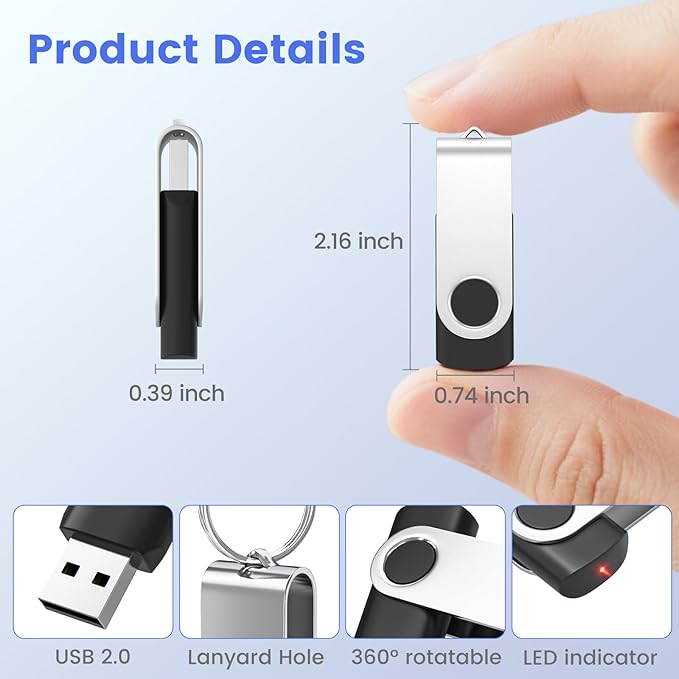 ABLAZE 32GB Flash Drive 2 Pack, USB 2.0 Thumb Drives with Lanyards Swivel USB Memory Stick 16GB