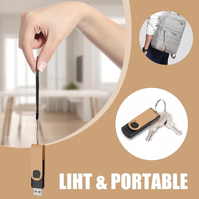 EASTBULL 8GB USB Flash Drive Bulk Thumb Drives 20 Pack with Lanyards USB 2.0 Memory Sticks Zip Drive Pen Drive for Storage and Backup Gold 20PCS 8GB