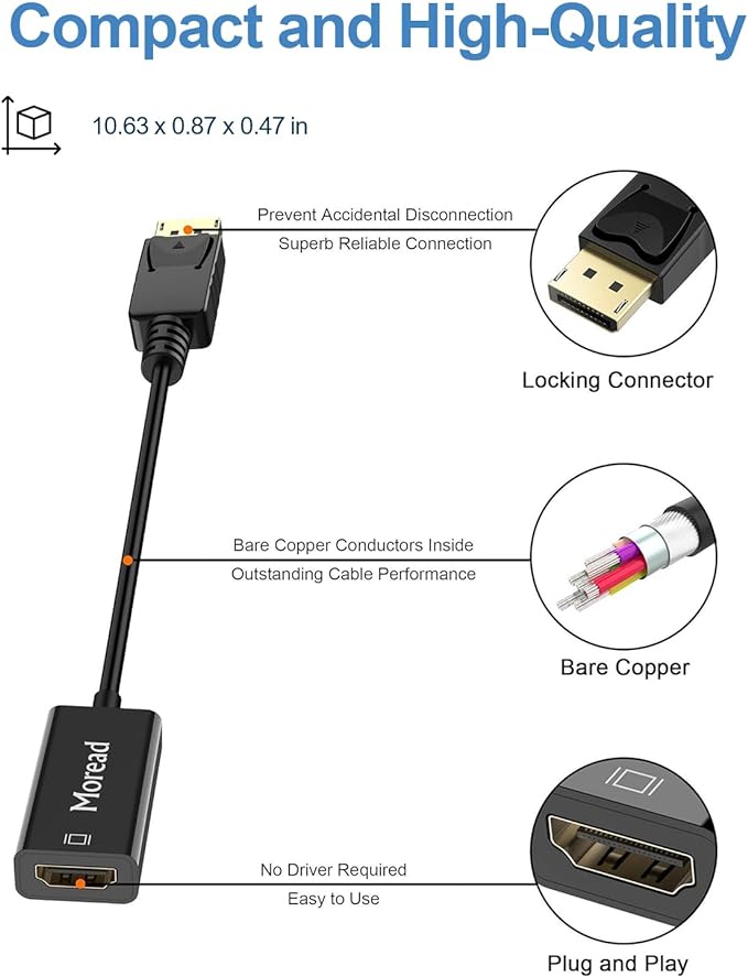 4K DisplayPort (DP) to HDMI Adapter, 5 Pack, Uni-Directional Gold-Plated Display Port Computer to HDMI Screen Converter (Male to Female) Compatible with HP, Dell, Lenovo & More, Passive - Black