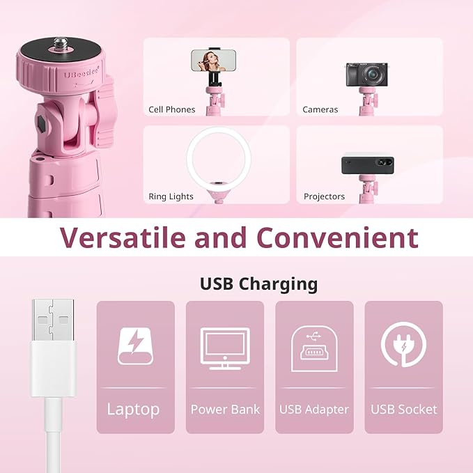 UBeesize 12'' Selfie Ring Light with 62’’ Tripod Stand for Video Recording, Live Streaming(YouTube, Instagram, TIK Tok), Compatible with Phones, Cameras and Webcams Pink