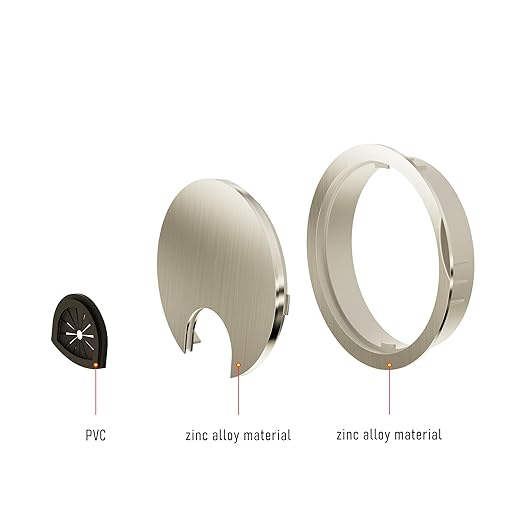 2 Pack Desk Grommet 2-3/8 Inch 60mm, Zinc Alloy Computer Desk Wire Hole Cover, Office Desktop Cord Cable Hole Metal Ring, Brushed Silver
