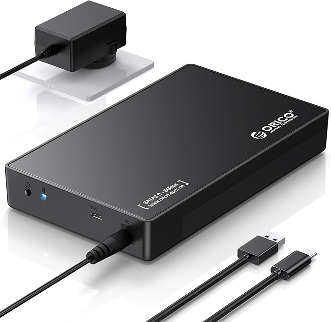 ORICO 3.5" External Hard Drive Enclosure SATA III to USB3.1 Type C for HDD Tool-Free Installation Supports UASP and 20TB Drives - Black