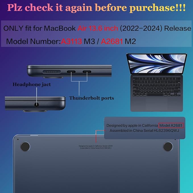 Teryeefi for MacBook Air 13.6 inch Case Release 2022 2023 2024 2025, Fits Model - Image 2
