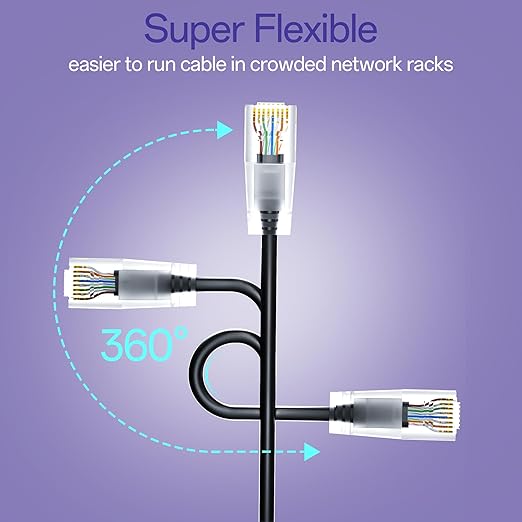 Cat6a Patch Cables 3ft (24 Pack) Slim, Cat6 Ethernet Patch Cable Pure Copper, Flexible Cat 6 Patch Cable 550MHZ 10G, Space-Saving Cat 6A Network Cables for Patch Panel, Black
