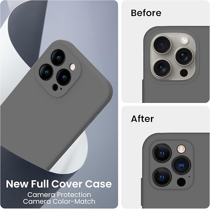 FireNova Designed for iPhone 15 Pro Max Case, Silicone Upgraded [Camera Protection] Phone Case with [2 Screen Protectors], Soft Anti-Scratch Microfiber Lining Inside, 6.7 inch, Space Gray