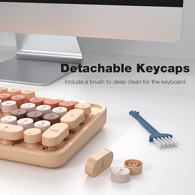 KNOWSQT Wireless Keyboard and Mouse Combo - MilkTea Colorful 2.4G Typewriter Full-Size Cute Keyboards - USB Receiver Plug and Play, for Computer, PC, Laptop, Desktop, Windows