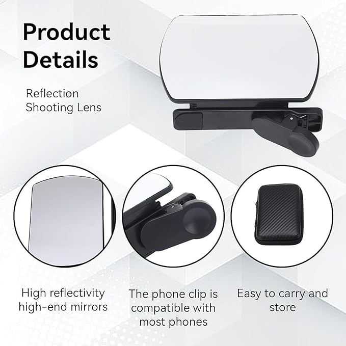 Mirror Effect Lens - Capture Stunning Reflections Instantly, Smartphone Camera Mirror Reflection Clip Kit, Adjustable Angle Mobile Phone Camera Mirror Clip for Outdoor Travel Photography (2Set-Mix)