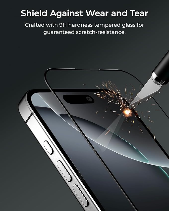 iOttie Terra iPhone 16 Pro Tempered Glass Screen Protector Military Grade 9H Hardness Shatterproof Scratch Resistant, Edge to Edge Protection Easy Bubble Free Install, 2 Pack