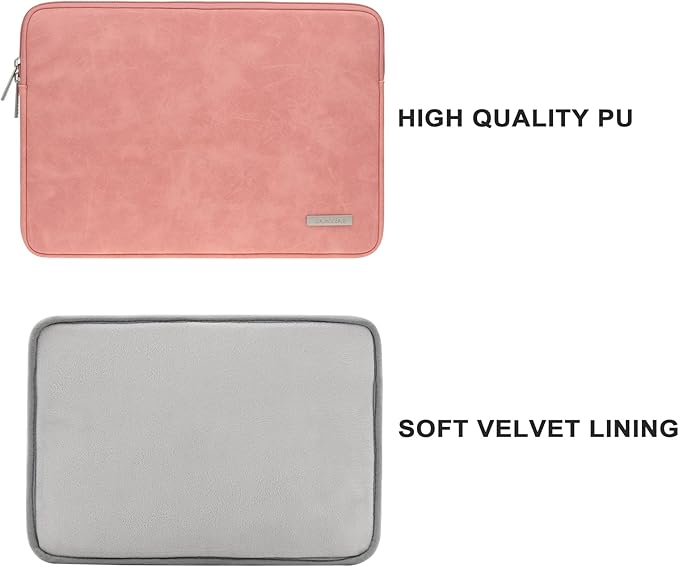 RAINYEAR 14 Inch Laptop Sleeve Protective Case PU Suede Leather Zipper Padded Cover Water Resistant Carrying Bag Compatible with 14" Notebook Computer Chromebook(Coral)