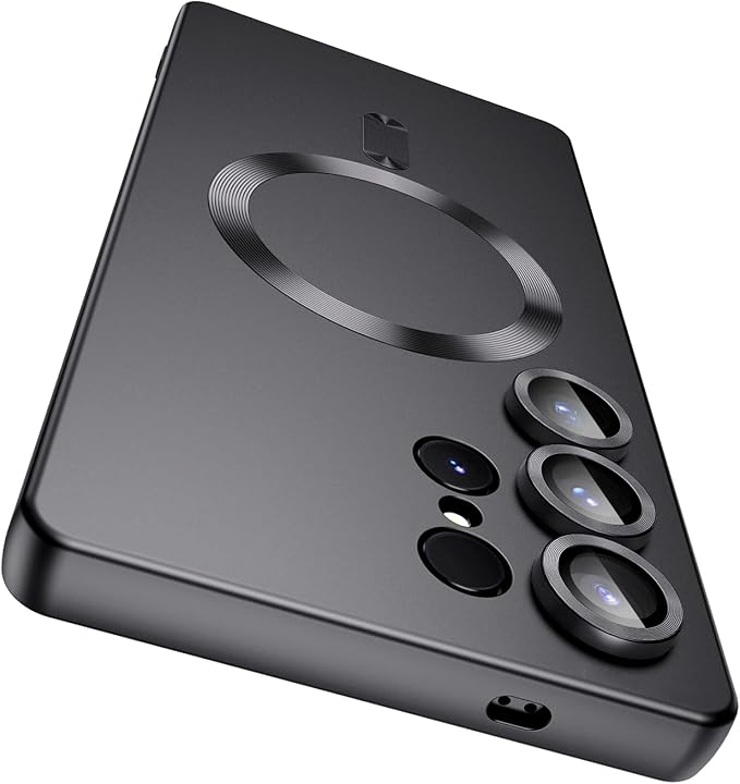 Magnetic for Samsung Galaxy S25 Ultra Case [Compatible with MagSafe][Built-in Camera Lens Protector] Slim Soft Silicone Bumper Shockproof Metallic Luster Phone Shell (Black)