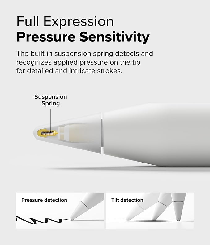 Ringke Apple Pencil Tips [3 Pack/Replacement for All Generations] Compatible with Apple Pencil Pro, 1st, 2nd Gen, USB-C Accessories, Chunky & Solid Feel Nib - 2B (Matte Light Gray)