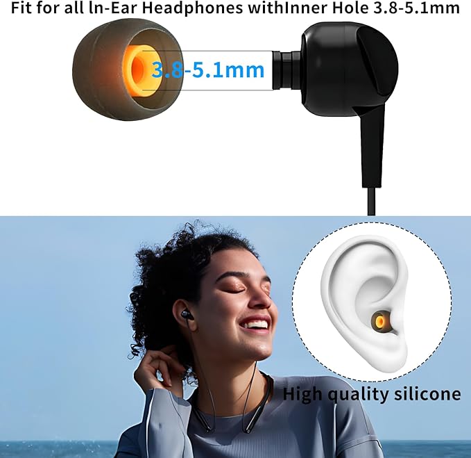 Earbud Tips Ear Bud Tips Soft Anti Slip Washable and Reusable Silicone Replacement Earbud Tips Fit Most in-Ear Earbuds(Inner Hole 3.8mm -5.1mm) 18pcs S M L