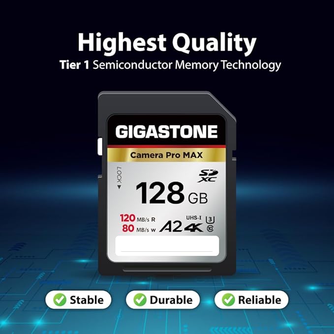 [5-Yrs Free Data Recovery] GIGASTONE 128GB SD Card 2-Pack, 4K Camera Pro MAX, A2 4K SDXC Memory Card High Speed 4K UHD Video Compatible with Canon Kodak Digital Camera, with 2 Mini case