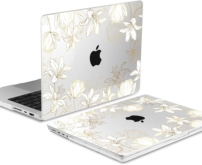 DONGKE for M4 MacBook Pro 16 Inch Case 2024 2023 2021 A3403 A3186 M3 A2991 M2 A2780 M1 A2485 Pro/Max Chip, Plastic Hard Shell Case & Keyboard Cover for Mac Pro 16 with Touch ID, Gold Floral