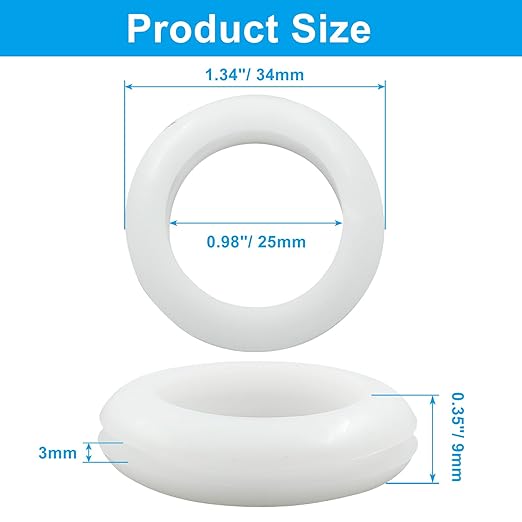 12 Pcs Rubber Grommets, 0.98" Inside Diameter 1" Drill Hole Rubber Wire Grommets O Ring Grommets for Wire, Firewall, Cables, Plugs (White)
