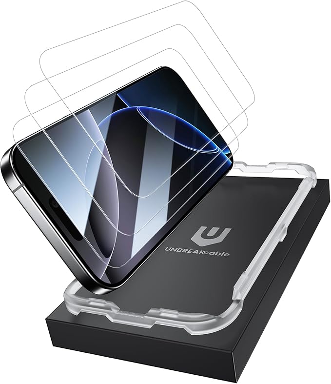 UNBREAKcable 3-Pack Screen Protector for iPhone 16 Pro Max, Double Shatterproof Tempered Glass [Easy Installation Frame] [9H Hardness] [99.99% HD Clear] [Case Friendly] for iPhone 6.9 inch