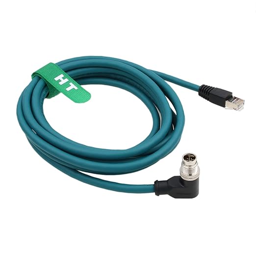 Ethernet 8 Pin X Coded M12 RJ45 CAT-7e Cable for Cognex Keyence Basler Vision Camera Sensor PLC Router, Right Angle 90-Degree 1m