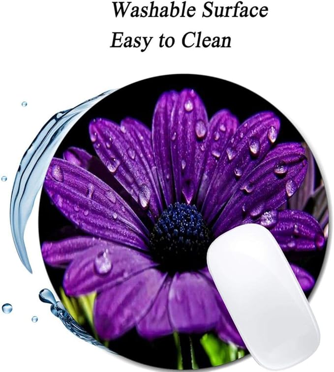 Purple Flower Mouse Pad Round Non-Slip Rubber Mousepad Laptop Office Computer Decor Cute Desk Accessories Customized Design Mouse Pad