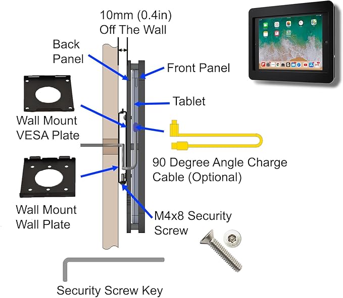 TABcare Anti-Theft Acrylic VESA Enclosure for Apple iPad mini 6 8.3" 2021 with Free Wall Mount Kit & 90-Degree Angle USB C Charge Cable (iPad mini 6 8.3", Red)