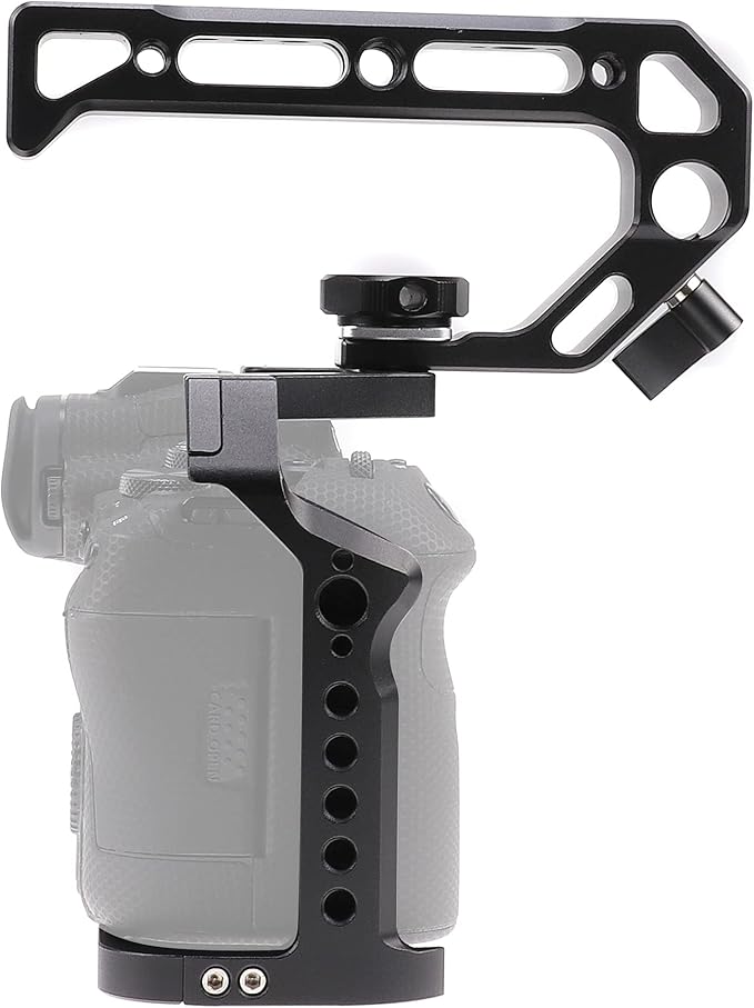 Hersmay R5 R6 Cage with Top Handle,Aluminium Alloy Camera Cage for Canon EOS R5 R6 Mirrorless Cameras, Vlogging Video Shooting Filmmaking Rig Stabilizer with 1/4" Mounting and 3/8" Arri Locating Hole