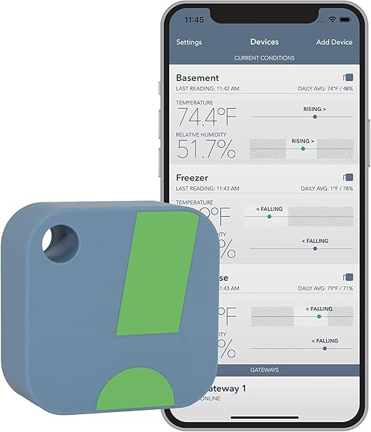 HT1 Smart Temperature Sensor and Humidity Sensor - Bluetooth Thermometer and Hygrometer with App Monitoring - Indoor/Outdoor Temperature and Humidity Monitor for RV, Basement, Fridge & More (1 Pack)