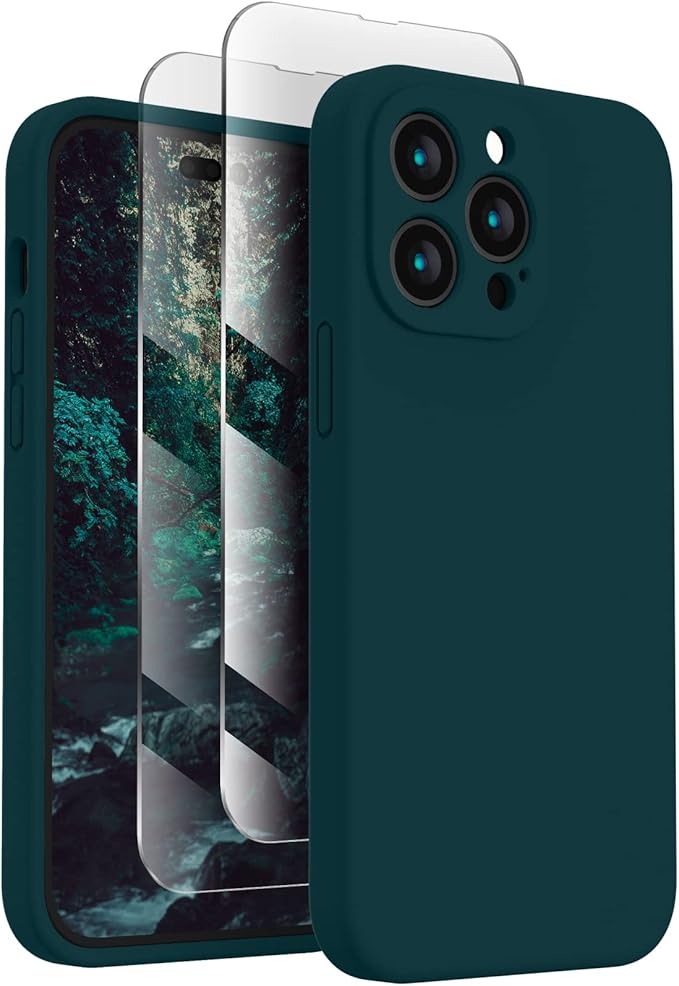 FireNova for iPhone 14 Pro Case, Silicone Upgraded [Camera Protection] Phone Case with [2 Screen Protectors], Soft Anti-Scratch Microfiber Lining Inside, 6.1 inch, Teal