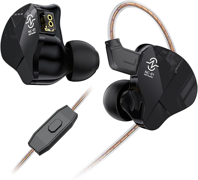 CCZ NC01 Gospel Gaming Earbuds, Stereo Sound in Ear Monitor Headphones Wired, Customized Dual Magnetic DD IEMS Earphone with Detachable Tangle-Free Cable PC Cavity for Computer (with mic, Dark Black)