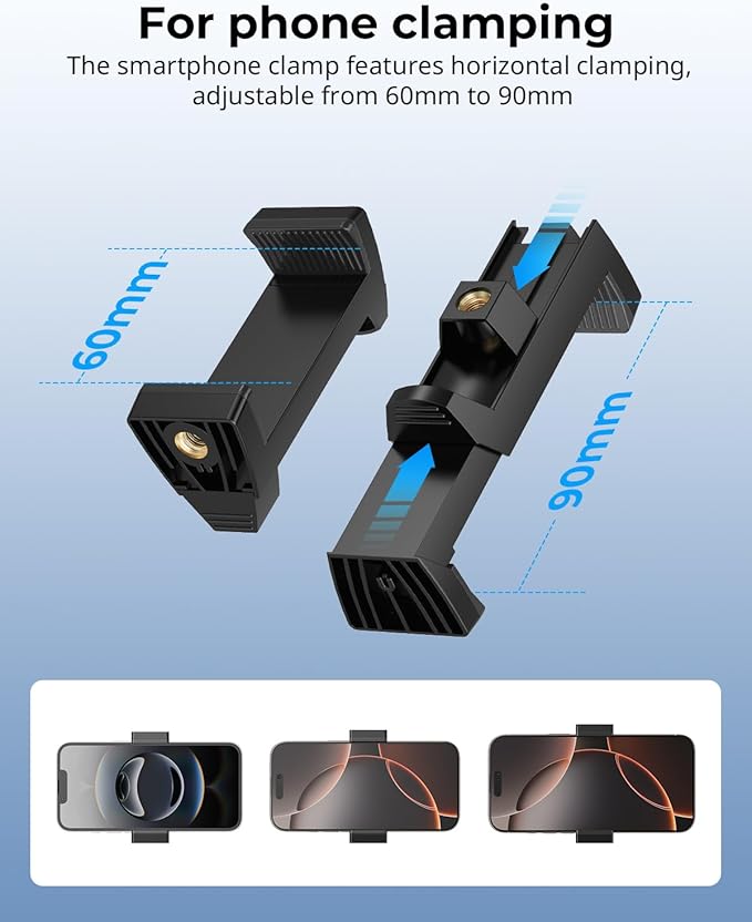 SMALLRIG Clamp w/ 1/4" and 3/8" Thread Holes, 9.8 Inches Adjustable Friction Power Articulating Magic Arm with Phone Holder for Action Cameras, Smartphones, LCD Monitor/LED Lights - 5326