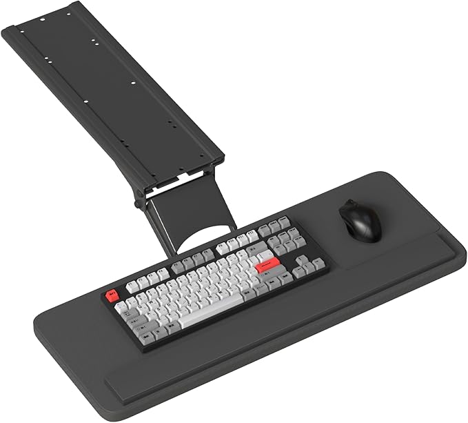 yeshine Under Desk Keyboard Tray Slide Out, Height Adjustable Computer Keyboard & Mouse Platform Tray, 360° Swivel & 30° Tilt Up and Down, Ergonomic Keyboard Tray Under Desk Slide, Black, 25"W x 9.8"D