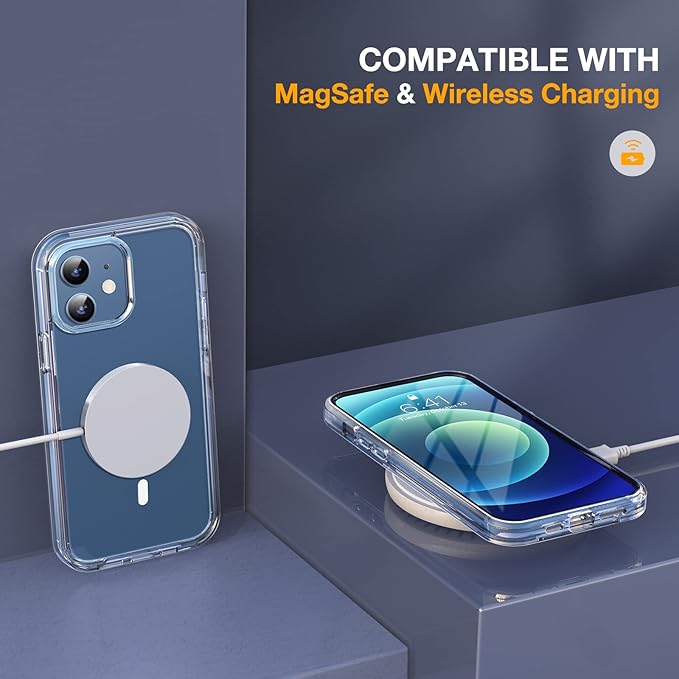 Miracase Magnetic for iPhone 12/12 Pro Case 6.1 inch, (Compatible with MagSafe) Upgrade Full-Body Clear Phone Bumper Case with Built-in 9H Tempered Glass Screen Protector, Magnetic Clear