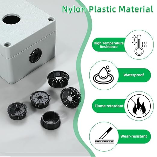 60PCS Cable Grommets, 1/2"(13mm) Desk Hole Cover Petal Shaped Buckle Type Nylon Snap Bushing Grommet, Wire Hole Cover Insert for Cables and Cords Management and Protection of Cabinet, Black