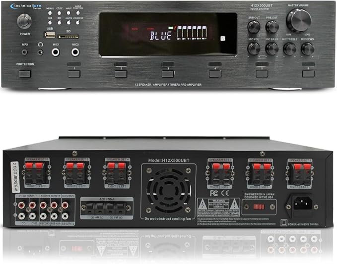 Vaiyer Home Theater System Kit, 6-Channel 6000 Watts Bluetooth Amplifier with 5.25" 8 Qty of 175 W Each in-Wall in-Ceiling Speakers & 16 AWG 500 ft. Speaker Wire Perfect for Home, Office, Restaurants
