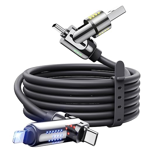 MAGIC JOHN 240W 4 in 1 Charging Cable, 6.6FT USB C to Lightning Cable [MFi Certified], Multi Chargers for All Devices, Chubby USB A/C to C/Lightning with Light for iPhone/MacBook/iPad/Samsung/Switch 2