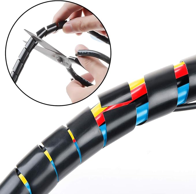 33FT XHF 5/16" Spiral Cable Wrap 8mm(Wrapping Range:6mm-60mm) Cord for Computer Electrical Wire Organizer Sleeve Hose RoHS Black