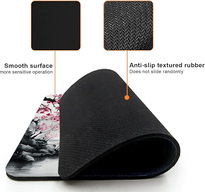 Mouse Pad, Cute Japanese Cherry Blossom Mouse Pads for Desk, 9.5" x 7.9" Non-Slip Rubber Base Computer Mousepad with Women, Portable Square Design for Wireless Mouse and Pad Laptop Office & Travel
