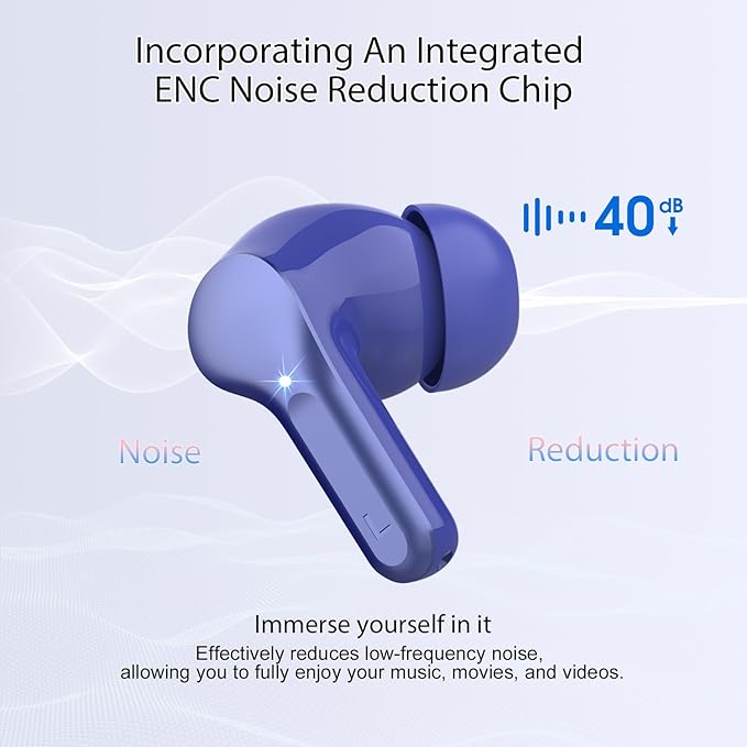 Wireless Earbuds, Bluetooth 5.4 Headphones HiFi Stereo, Bluetooth Earbuds with ENC Noise Cancelling Mic, IP7 Waterproof in Ear Earphones, 48H, LED Display Ear buds for Pad Workout Sports, Blue