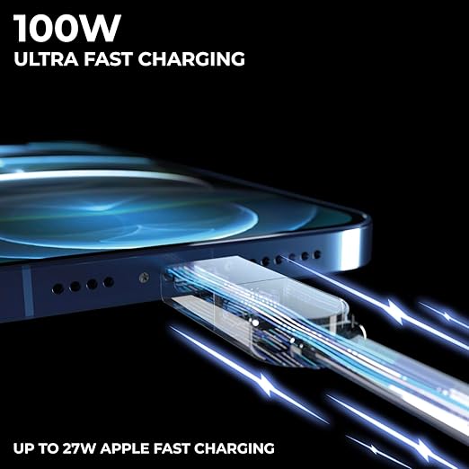 Rolling Square inCharge XL 6-in-1 Multi Charging Cable, Portable USB and USB-C Cable with 100W Ultra-Fast Charging Power, 1 Ft/0.3m, Urban Black
