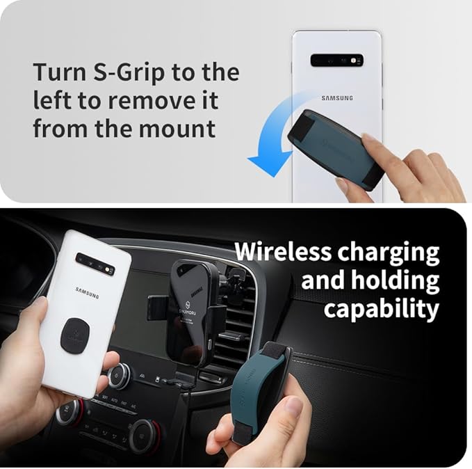 Sinjimoru Detachable Phone Grip Kickstand for Wireless Charging Compatible Phone Finger Holder for iPhone & Smartphones. Sinji Mount S-Grip Olive Grey